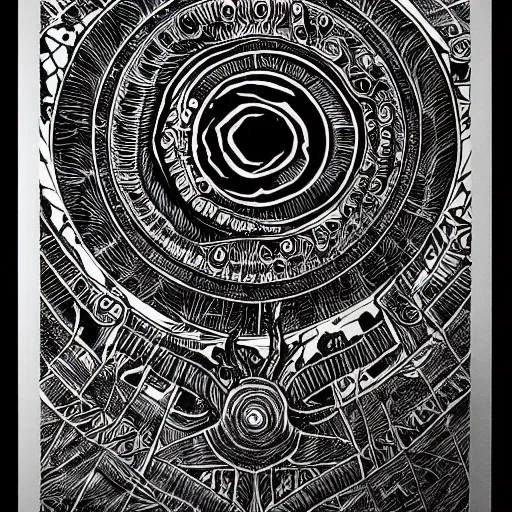 Image similar to eldritch portal, black ink on paper, trending on artstation, beautiful, intricate, detailed