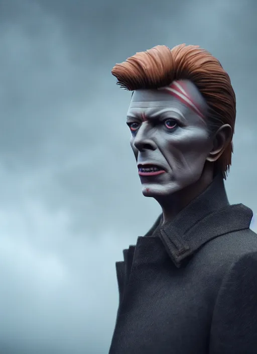 Prompt: david bowie in real life, face centered portrait of david bowie, confident, fog, rain, volumetric lighting, beautiful, golden hour, sharp focus, ultra detailed, cgsociety by leesha hannigan, ross tran, thierry doizon, kai carpenter, ignacio fernandez rios, noir art house, 4 k, 3 5 mm, fujifilm