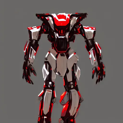 Image similar to bipedal mech red and white accents volumetric light intricate complex machine detailed concept art sharp focus coherent