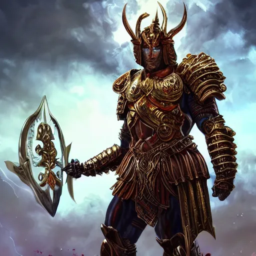 Prompt: highly detailed full body portrait of the god Ares in full armor, digital art, concept art, character art, cinematic lightning, bright colors, intricate, masterpiece, photorealistic, hiperrealistic, sharp focus, high contrast, Artstation HQ, DeviantArt trending, 4k UHD, Unreal Engine 5