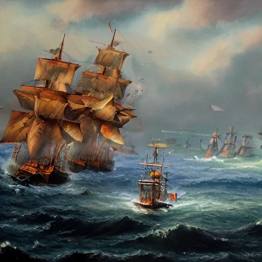 Image similar to Naval Battle 4k oil painting