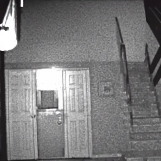 Image similar to cctv footage of basement demon, found footage, horror, unsettling, grainy