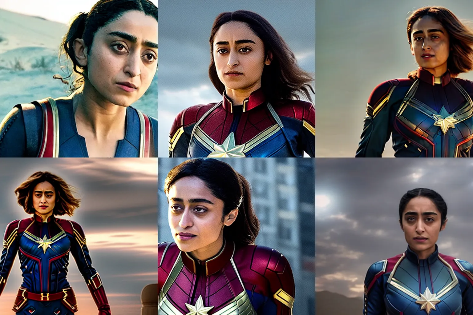 Prompt: cinematic still of Golshifteh Farahani playing Captain Marvel