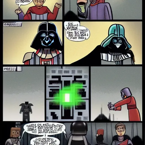 Image similar to darth vader comic featuring minecraft dream