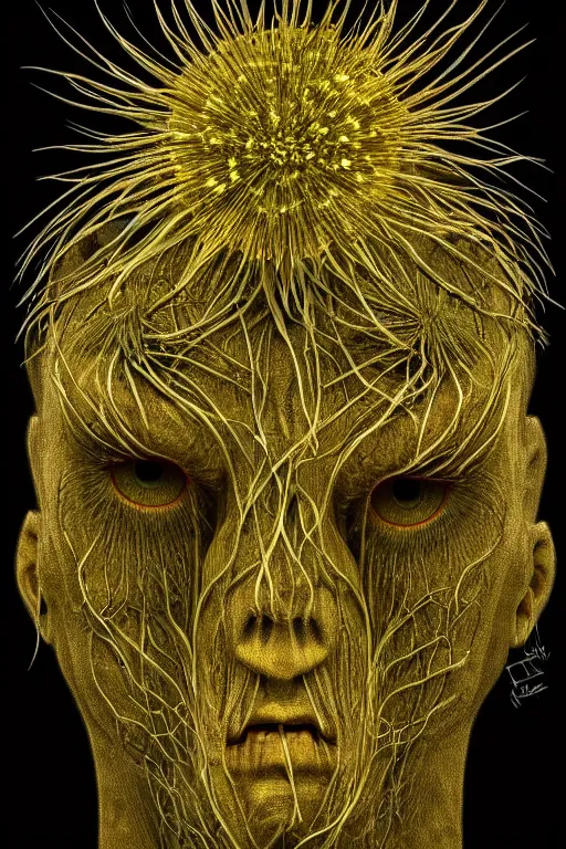 Prompt: corn dandelion humanoid figure monster, symmetrical, highly detailed, digital art, sharp focus, trending on art station, amber eyes, amber glowing