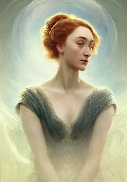 Image similar to sansa saoirse ronan, intricate, elegant, highly detailed, digital painting, artstation, concept art, smooth, sharp focus, illustration, art by artgerm and greg rutkowski and alphonse mucha and william - adolphe bouguereau