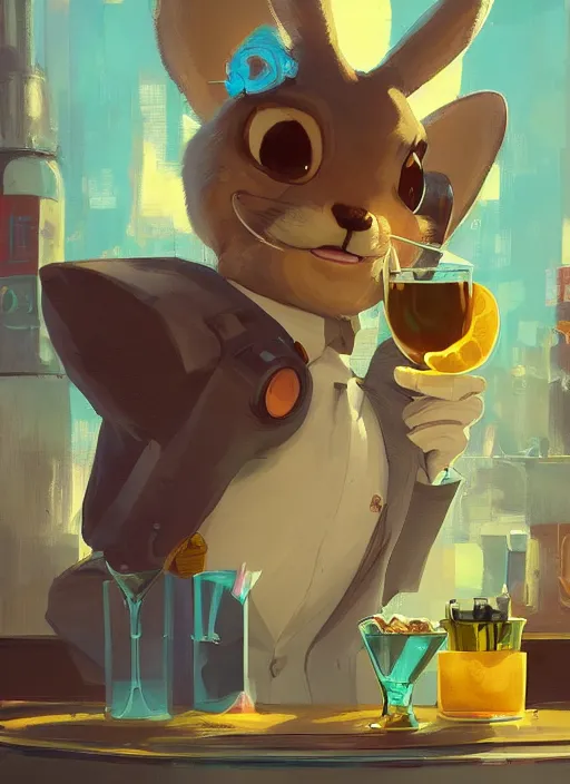 Image similar to squirrel anthro as a dapper bartender with a big, fluffy tail, retro futurism, art deco, detailed, painterly digital art by WLOP and Cory Loftis and Ismail Inceoglu, 🐿🍸🍋, furaffinity, trending on artstation