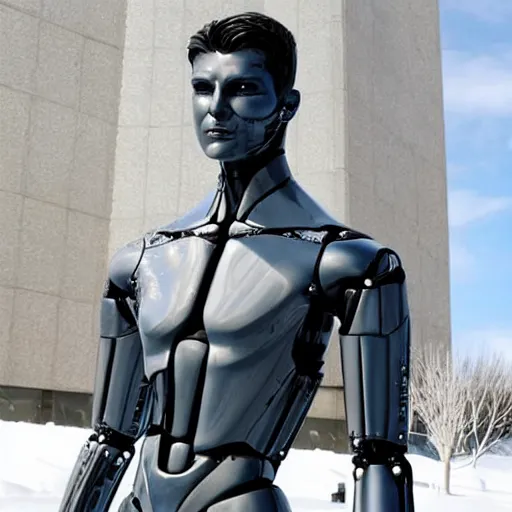 Image similar to made of ice, a realistic detailed photo of a guy who is an attractive humanoid who is half robot and half humanoid, who is a male android, on display, blank stare, showing off his muscles, shiny skin, posing like a statue, by the pool, frozen ice statue, f 1 driver max verstappen, humanoid robot