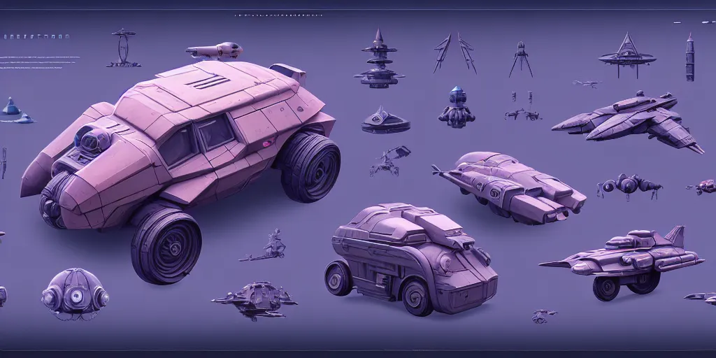 Prompt: hard surface shape form exploration, vehicles, close up, complex geometry, detailed, artstation, 8 k, sci - fi, pastel colors, props, panel, concept, simon stalenhag, blueprint, items and gadget, big medium small, blueprint, vintage