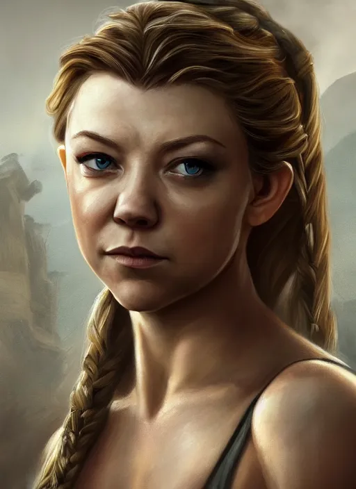 Image similar to a beautiful painting of Natalie Dormer as lara croft, detailed, trending on artstation, hd, masterpiece