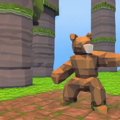 Image similar to image of an rpg bear enemy with low poly ps 1 graphics, upscaled to high resolution