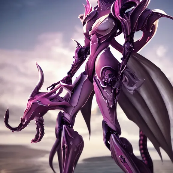 Prompt: cinematic close up full body shot of a beautiful stunning saryn prime warframe, that's a beautiful stunning anthropomorphic robot female dragon with metal cat ears, cute elegant pose, standing on teh beach at sunset, robot cat paws for feet, thick warframe legs, detailed arms, sharp claws, slick pink armor, streamlined white armor, long elegant tail attached to her back end, two arms, two legs, detailed warframe fanart, destiny fanart, macro art, dragon art, furry art, realistic digital art, warframe art, Destiny art, furaffinity, DeviantArt, artstation, 3D realistic, 8k HD, octane render