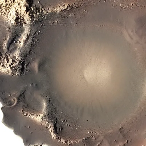 Prompt: Korolev city inside of Korolev crater on Mars, satellite view