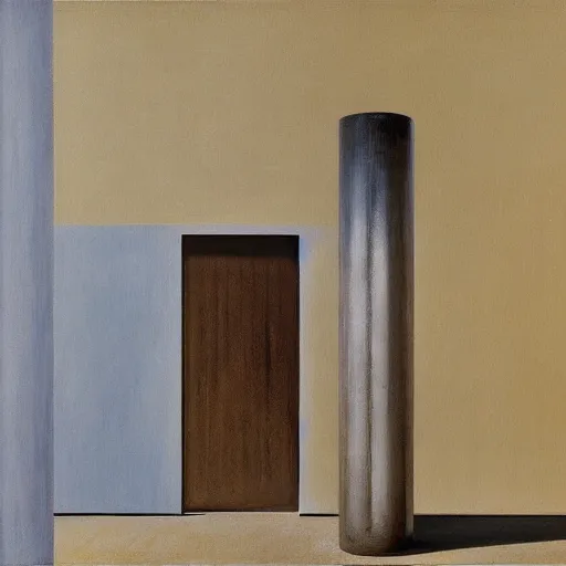 Image similar to a painting by giorgio de chirico and tadao ando of an abstract sculpture by the caretaker