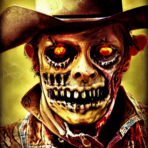 Image similar to a portrait of a zombie cowboy by Gerald From