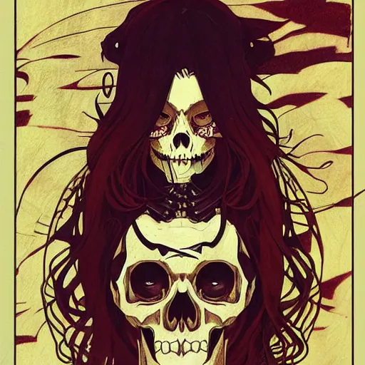 Image similar to anime manga skull portrait girl female skeleton illustration detailed art Geof Darrow and Phil hale and Ashley wood and Ilya repin alphonse mucha pop art nouveau