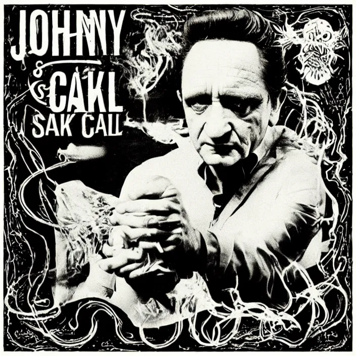 Image similar to album cover for the Johnny Cash and Snake Oil colab record. Snake oil, quackery, folk medicine, scamming, beautiful album cover with no text, Directed by David Lynch, snake oil