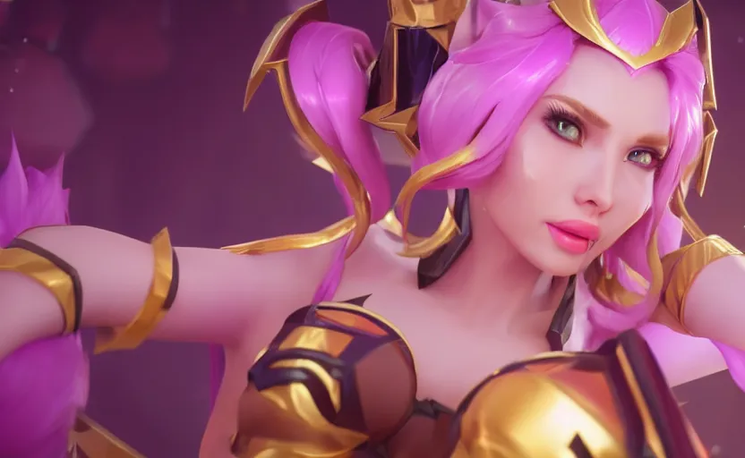 Image similar to still of pretty Lux (League of Legends) in KDA More music video. 3d render, octane render, game art, realistic, highly detailed, trending on artstation, 4k, trending on artstation, pixar, cgsociety, unreal engine 5, redshift render, trending on artstation, blender, behance, cg