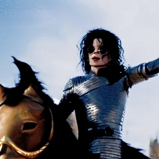 Prompt: film still of Michael jackson wearing sunglasses as knight in game of thrones