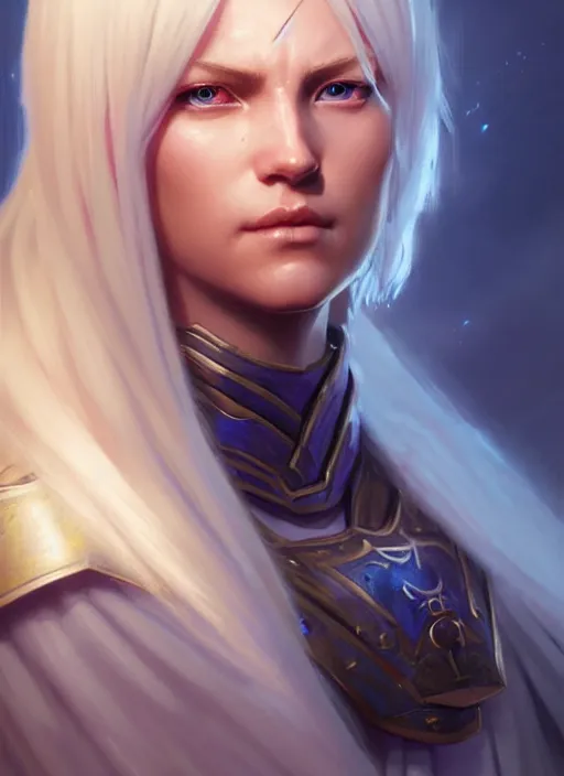 Prompt: a fantasy style portrait painting of shy white female paladin with blonde hair and blue eyes shy scarred left eye, holy oil painting unreal 5 daz. rpg portrait extremely detailed artgerm greg rutkowski _ greg