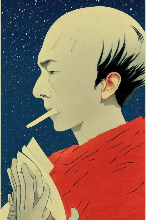 Prompt: a closeup xray of a young siberian man sucking a blotter paper of lsd acid and dreaming psychedelic hallucinations in the vast icy landscape of antarctica, by kawase hasui, moebius and edward hopper, colorful flat surreal design, hd, 8 k, artstation