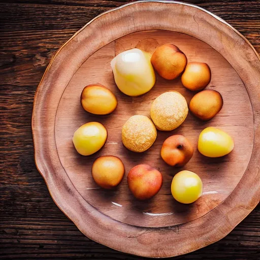 Image similar to Beatiful food photography of Cepelinas on a plate, on a wooden table, sun light on the food