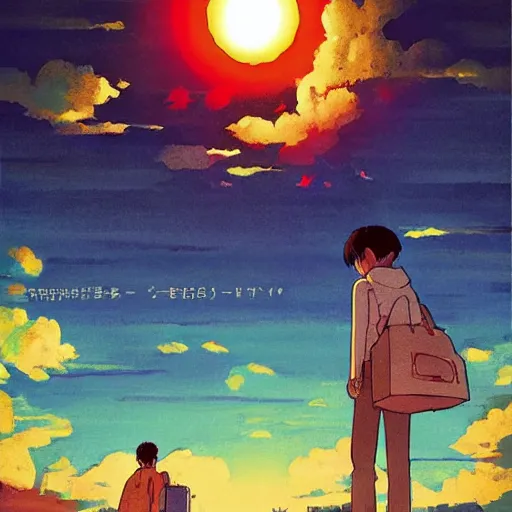 Prompt: vintage movie poster art for earthbound by trending pixiv fanbox, acrylic palette knife, style of makoto shinkai takashi takeuchi yoshiyuki and studio ghibli