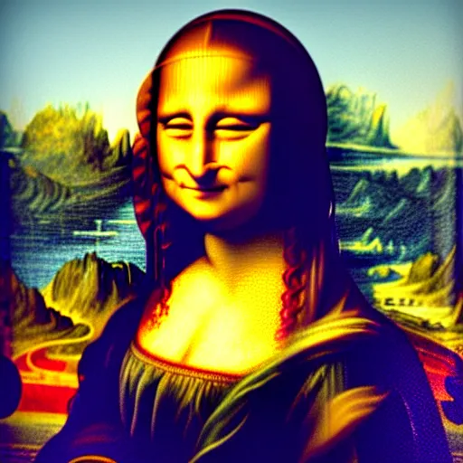 Prompt: mona lisa wild eyes extreme closeup