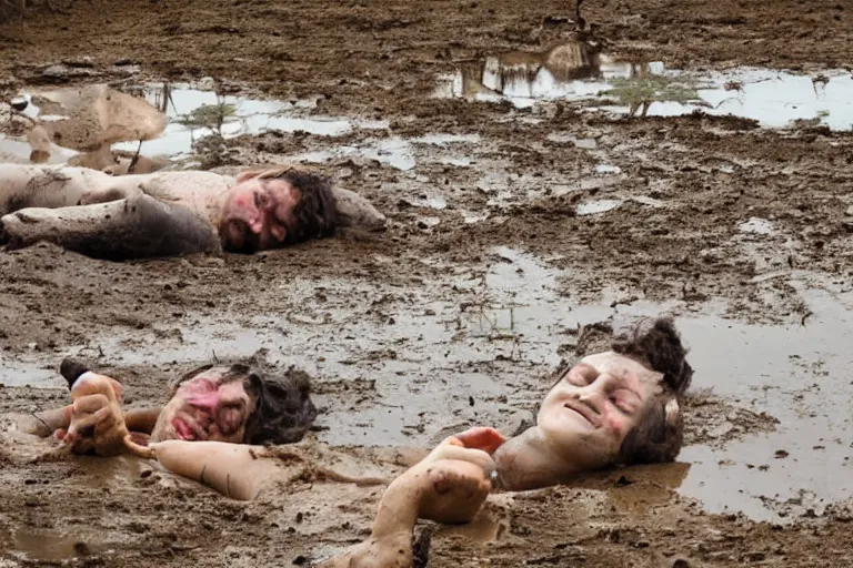 Image similar to hippies wallowing in a mud puddle