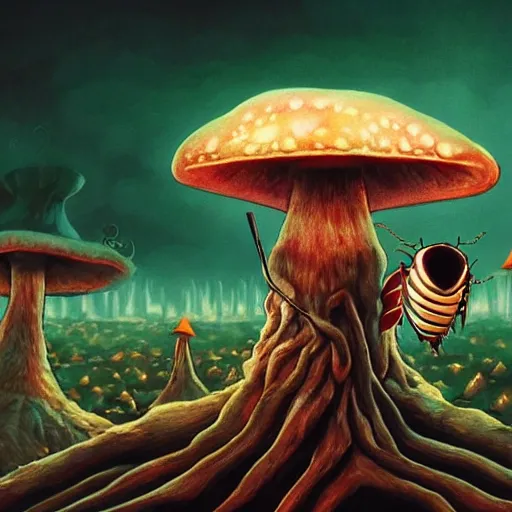 Image similar to A centered chest up portrait of a psychedelic demonic anthropomorphic moth smoking a hand-rolled cigarette smoking heavily , magic mushroom village in background , award winning. superb resolution. in the art style of junji Ito and greg rutkowski . Detailed Mushroom city in background. Hyper realistic anime. Perfect art. Dalle2