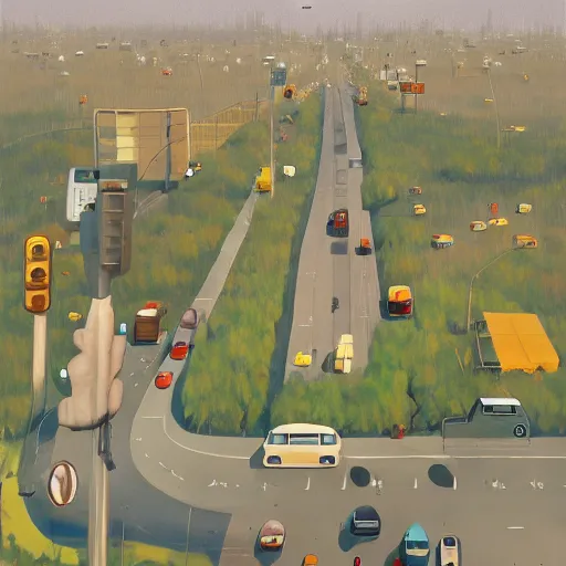 Prompt: goro fujita ilustration on the left you can see the big city, on the right you can see the forest there is a highway halfway full of cars leaving the city, painting by goro fujita, sharp focus, highly detailed, artstation