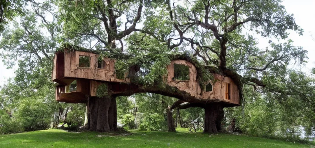 Prompt: house built into a tree