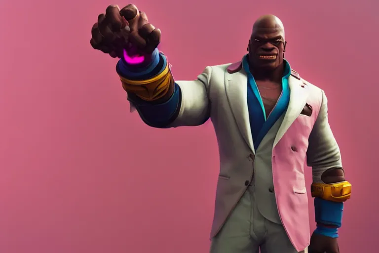 Image similar to doomfist, pink blazer, overwatch game, digital art, high detailed, unreal engine, artstation, 3 d render