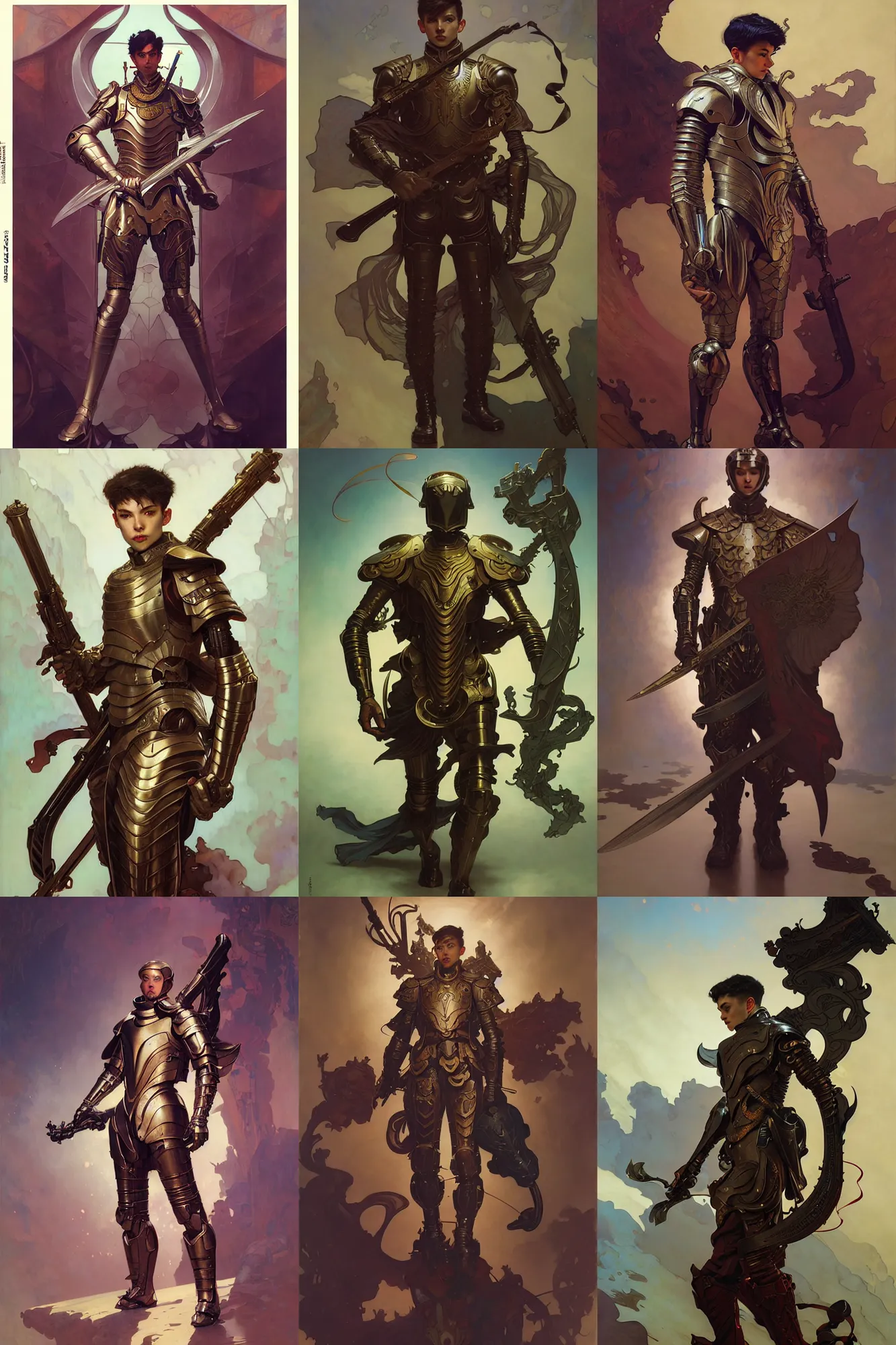 Prompt: young male, full body armor, fantasy, art by joseph leyendecker, peter mohrbacher, ruan jia, marc simonetti, ayami kojima, cedric peyravernay, alphonse mucha, victo ngai