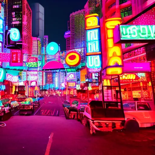 Image similar to utopian city with lots of neon lights