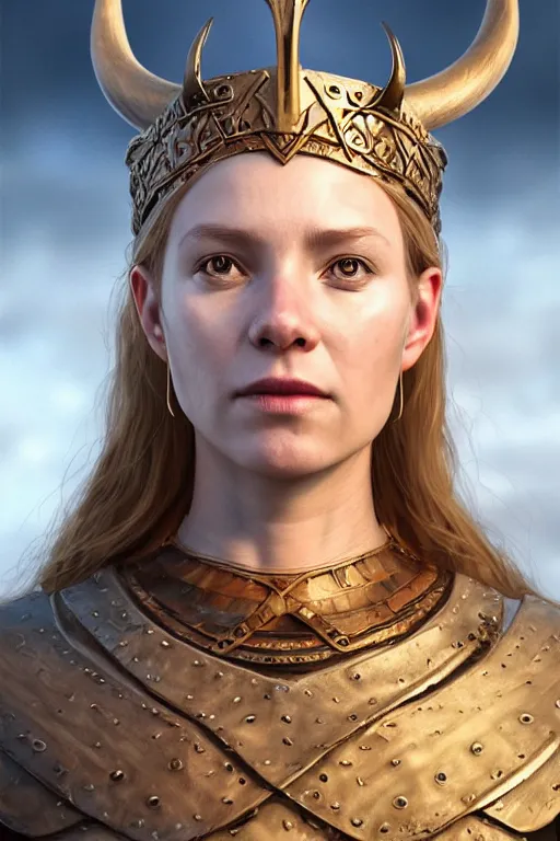 Prompt: Portrait of a Viking queen, wide angle, super highly detailed, professional digital painting, artstation, concept art, smooth, sharp focus, no blur, no dof, extreme illustration, Unreal Engine 5, Photorealism, HD quality, 8k resolution, cinema 4d, 3D, beautiful, cinematic, art by artgerm and greg rutkowski and alphonse mucha and loish and WLOP