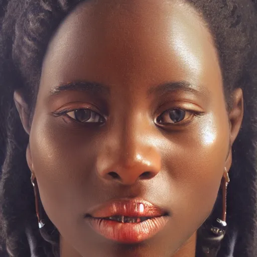 Image similar to a photorealistic portrait of the ethereal face of an African woman, 2008 cinematography