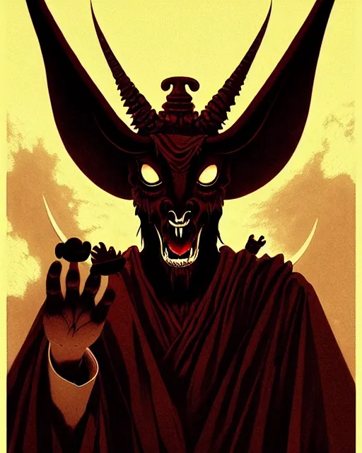 Image similar to baphomet, evil, horror wallpaper aesthetic, portrait, cinematic, dramatic, super detailed and intricate, by koson ohara, by darwyn cooke, by greg rutkowski, by satoshi kon