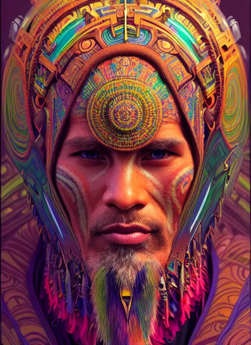 Prompt: hyper detailed ultra sharp of a wise tribal shaman trance man. trending on artstation, warpaint aesthetic, earthwave, colorful, psychedelic, ornate, intricate, digital painting, concept art, smooth, sharp focus, illustration, art by artgerm and greg rutkowski and alphonse mucha, 8 k