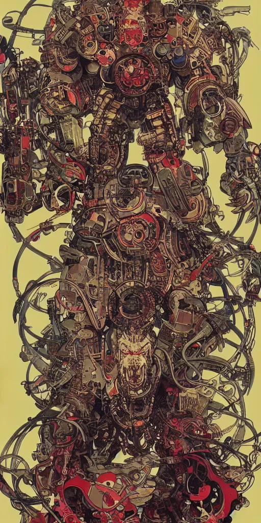 Image similar to cyberpunk oimmortal beast from chinese mythology cyborg portrait, illustration, pop art, splash painting, art by geof darrow, ashley wood, alphonse mucha, makoto shinkai