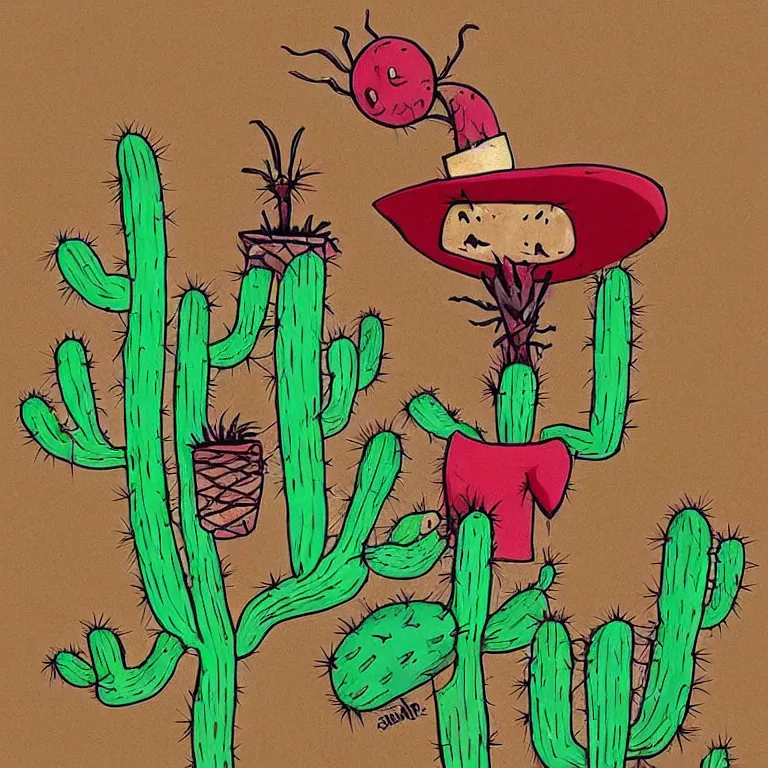 Prompt: “ a cactus scarecrow in the style of the art of hylics ”