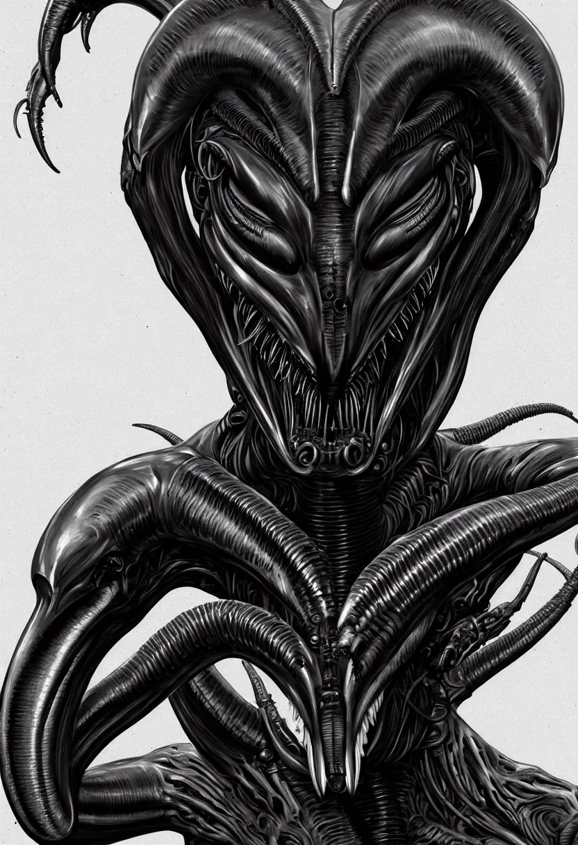 Image similar to beautiful symmetrical xenomorph female face, aesthetic art, 8 k, high details, digital painting, concept art, matte painting, art by arstation and mimmo rottela, pixels art by paul robertson