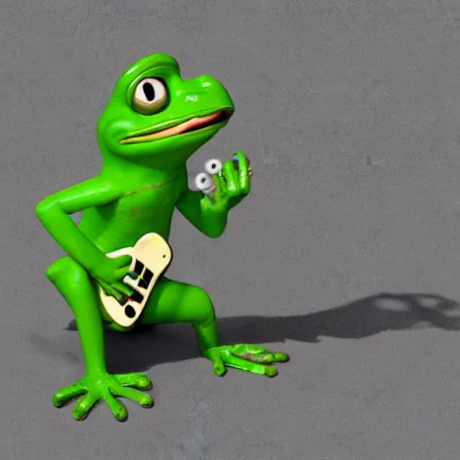 Prompt: 3 d render of pepe the frog singing metal, pepe, artstation, pixar