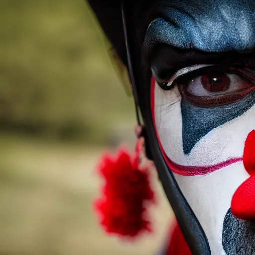 Prompt: a man on a horse wearing a clown suit. photorealistic 4k