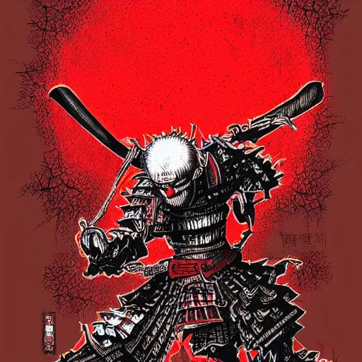 Image similar to Samurai by Kentaro Miura, horror, black and red color scheme