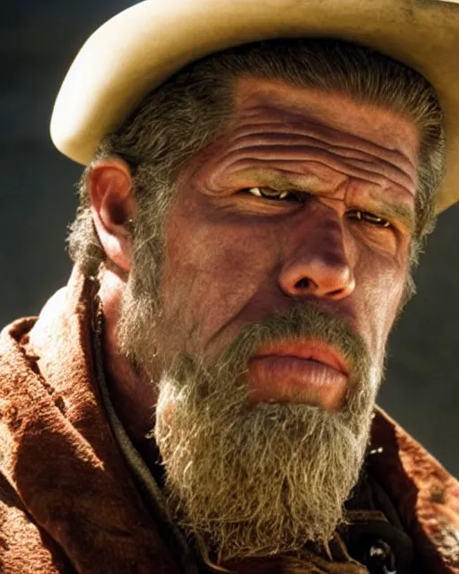 Image similar to film still close up shot of ron perlman as the man with no name from the movie a fistful of dollars. photographic, photography