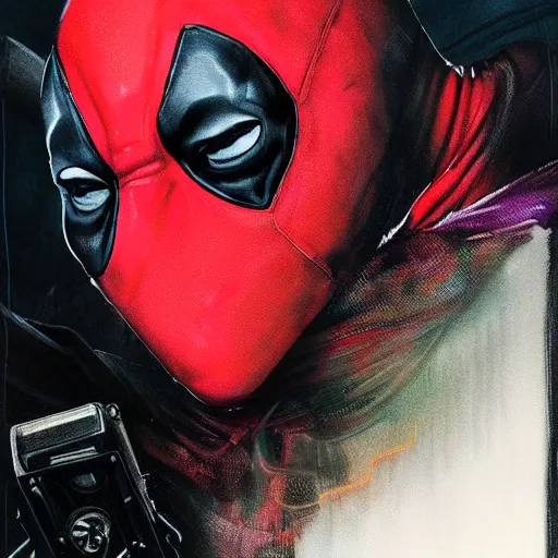 Prompt: dream portrait of Deadpool, cameras, melting ,8k,by tristan eaton,Stanley Artgermm,Tom Bagshaw,Greg Rutkowski,Carne Griffiths, Ayami Kojima, Beksinski, Giger,trending on DeviantArt,face enhance,hyper detailed,minimalist,cybernetic, android, blade runner,full of colour W 1024