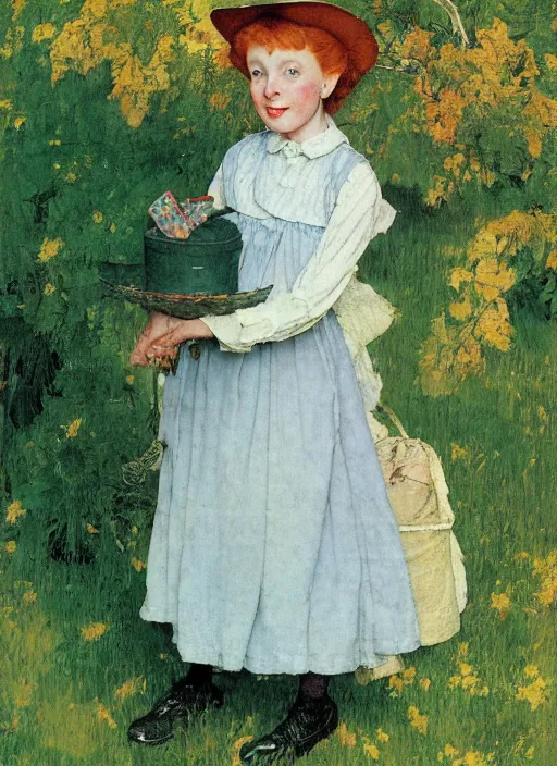 Prompt: anne of the green gables, by norman rockwell