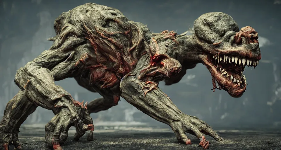 Prompt: a grotesque and malformed monster crawling towards the camera, high quality, unreal engine, octane render, natural light outside, animated horror still