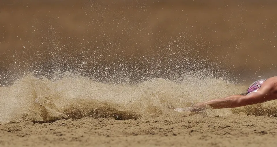 Image similar to olympic swimming in sand instead of water, extremely coherent, motion blur